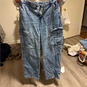H&M Light Blue Wide Leg Cargo Jeans